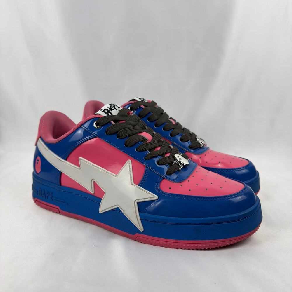 A Bathing Ape Bape Sta Patent Leather Sax Pink Blue Sneakers Size 10 28cm